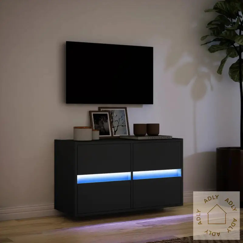 Vegghengt Tv-Benk Med Led Svart 80X31X45 Cm