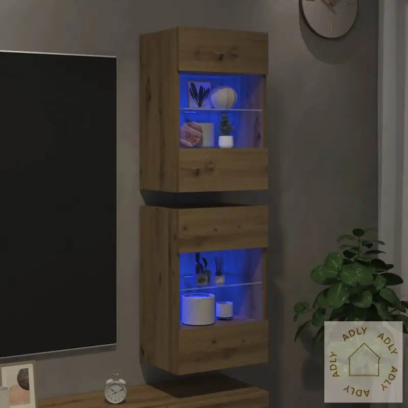 Tv-Benker Med Led-Lys 2 Stk Artisan Eik 40X30X60,5 Cm