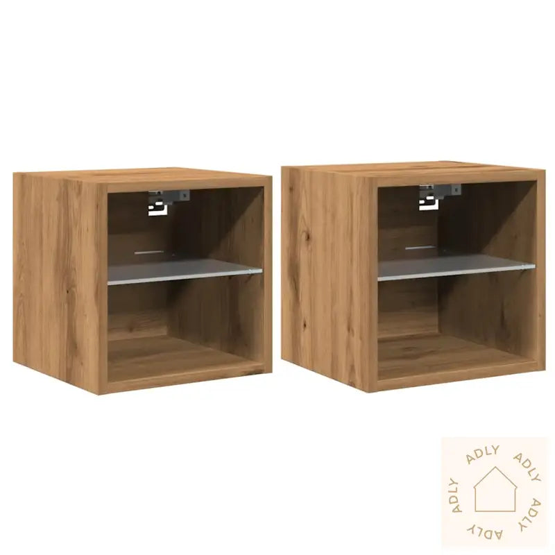 Vegghengt Tv-Benk Med Led 2 Stk Artisan Eik 30X28,5X30 Cm