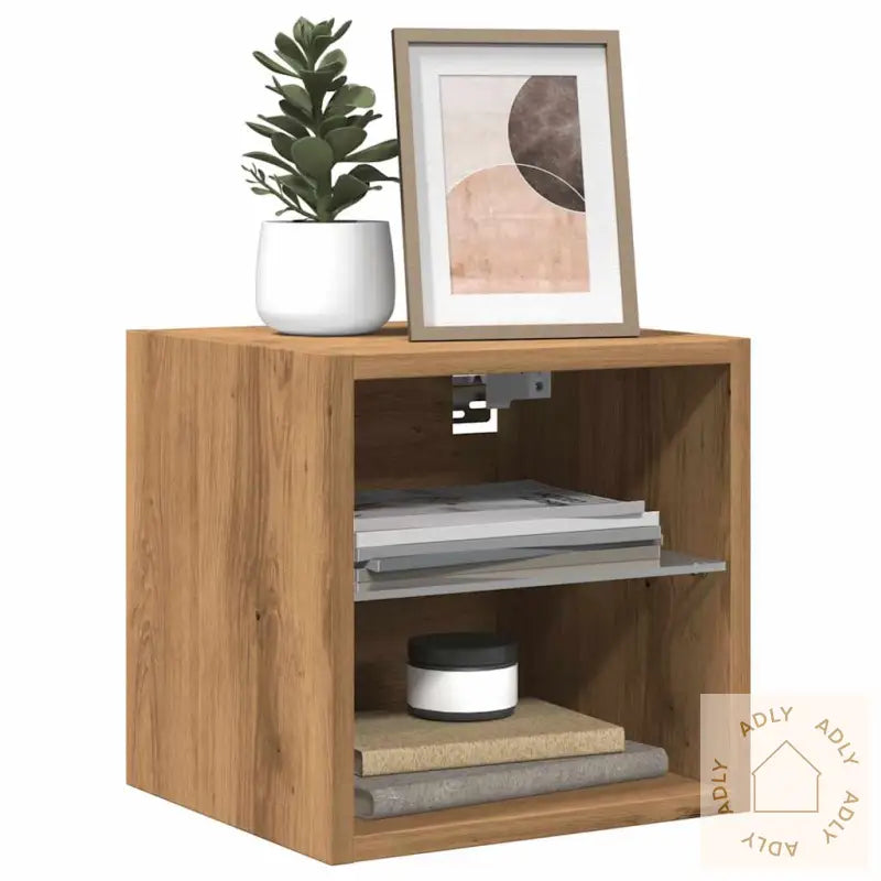 Vegghengt Tv-Benk Med Led 2 Stk Artisan Eik 30X28,5X30 Cm