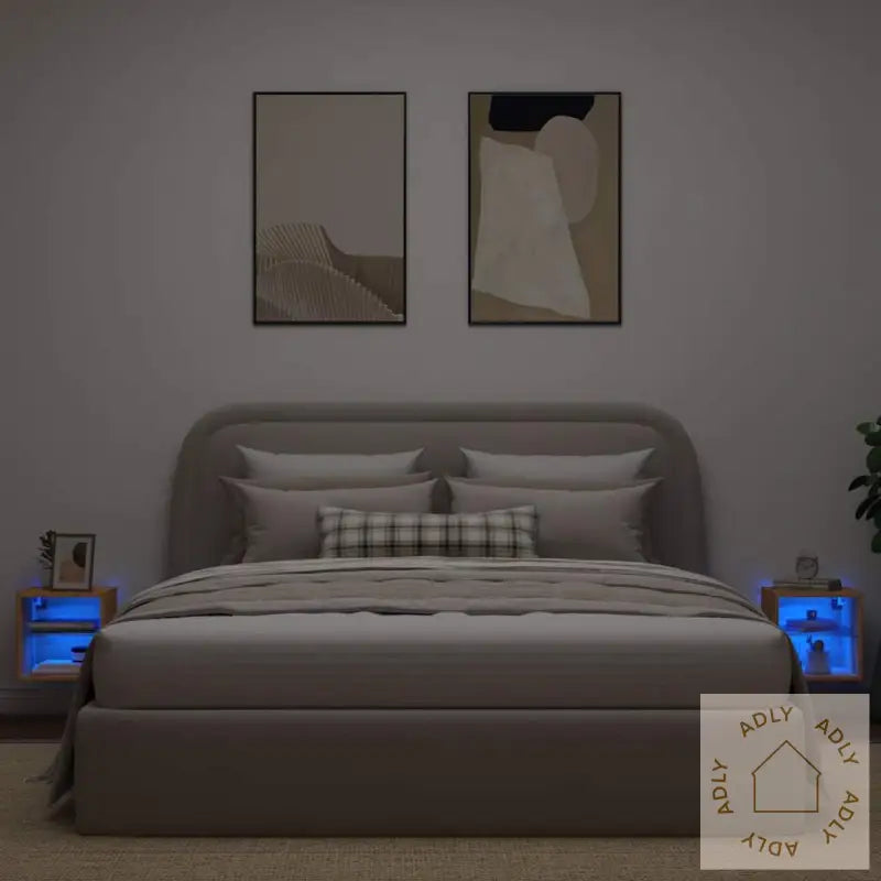 Vegghengt Tv-Benk Med Led 2 Stk Artisan Eik 30X28,5X30 Cm