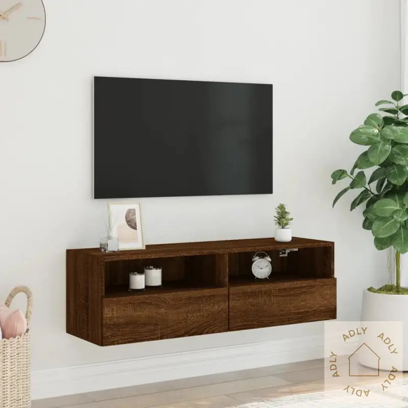 Vegghengt Tv-Benk Brun Eik 100X30X30 Cm Konstruert Tre