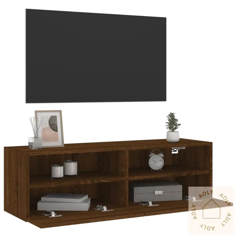Vegghengt Tv-Benk Brun Eik 100X30X30 Cm Konstruert Tre
