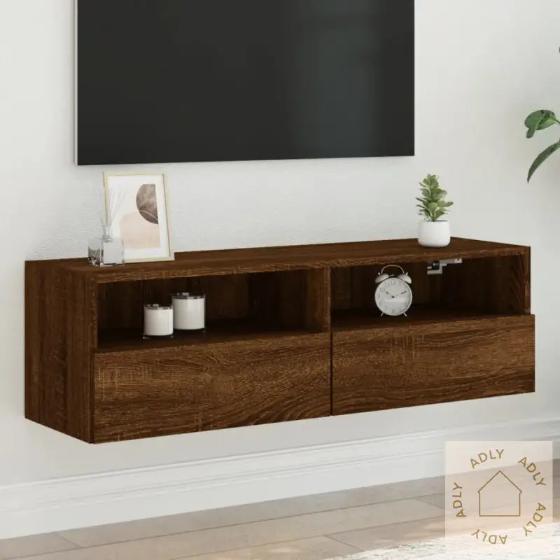 Vegghengt Tv-Benk Brun Eik 100X30X30 Cm Konstruert Tre