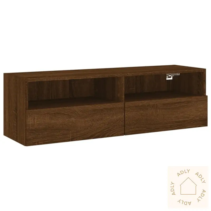 Vegghengt Tv-Benk Brun Eik 100X30X30 Cm Konstruert Tre