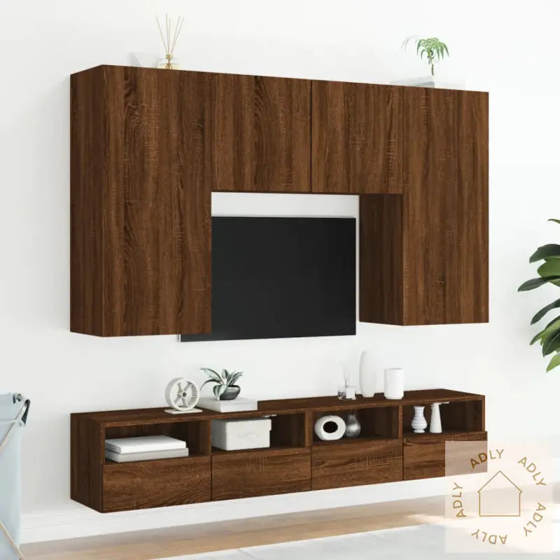 Vegghengt Tv-Benk Brun Eik 100X30X30 Cm Konstruert Tre