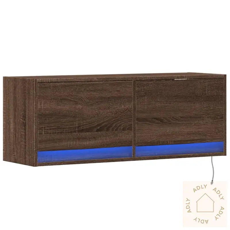 Tv Veggskap Med Led Brun Eik 100X31X35 Cm