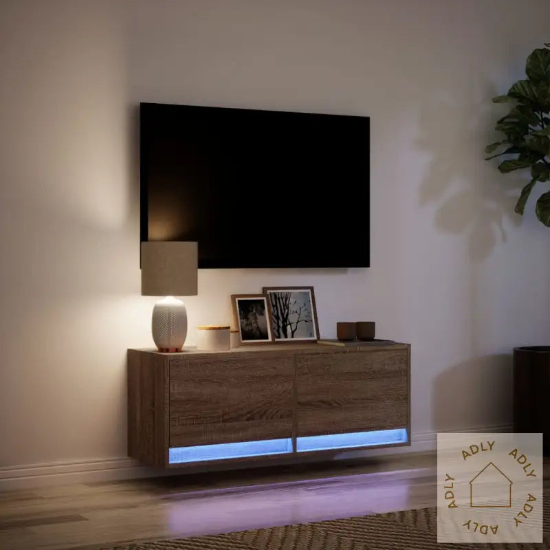 Tv Veggskap Med Led Brun Eik 100X31X35 Cm
