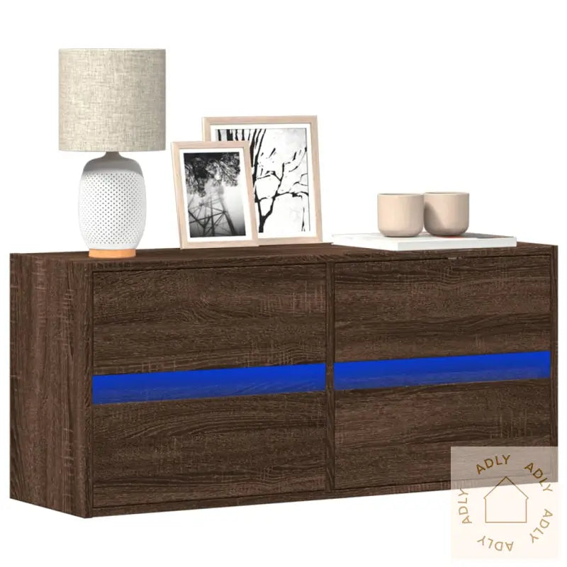 Vegghengt Tv-Benk Med Led Brun Eik 100X31X45 Cm