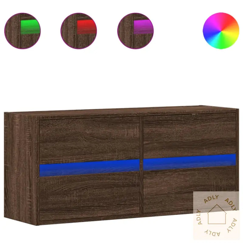 Vegghengt Tv-Benk Med Led Brun Eik 100X31X45 Cm