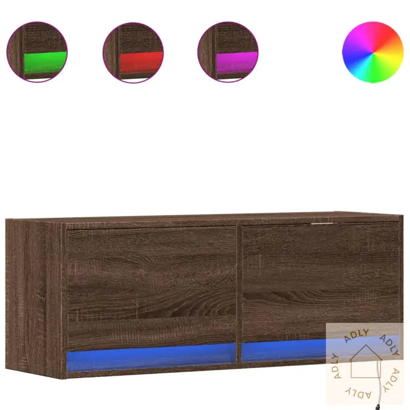 Tv Veggskap Med Led Brun Eik 100X31X35 Cm
