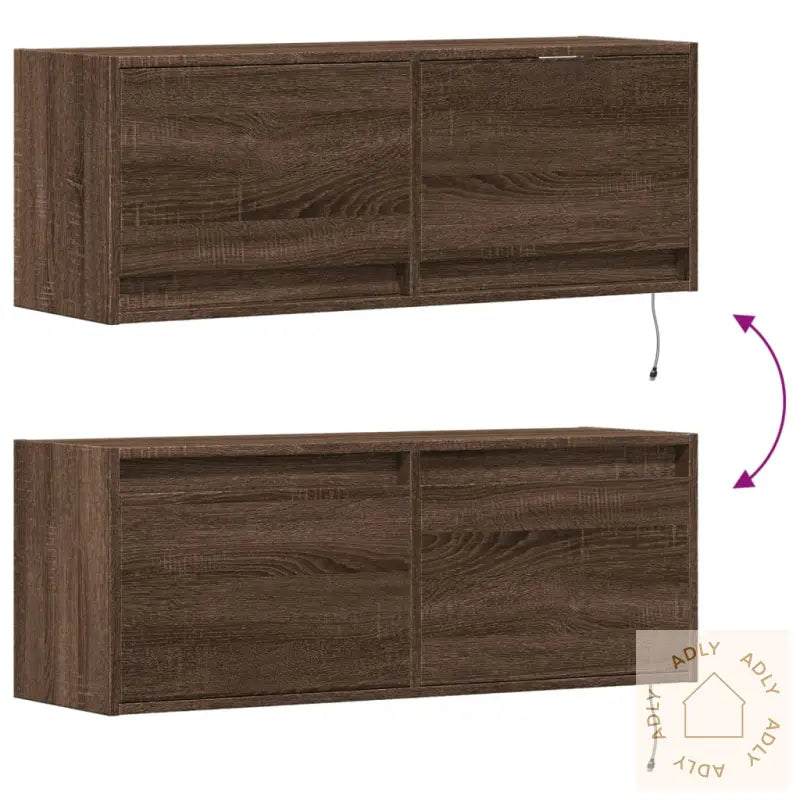 Tv Veggskap Med Led Brun Eik 100X31X35 Cm