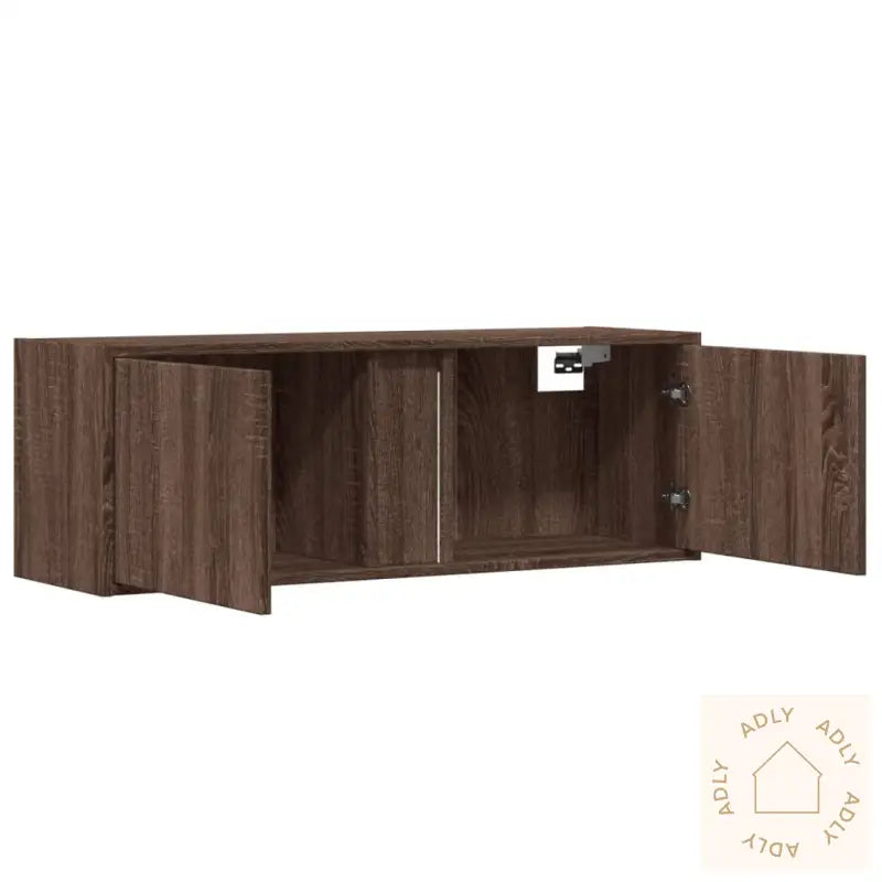Tv Veggskap Med Led Brun Eik 100X31X35 Cm