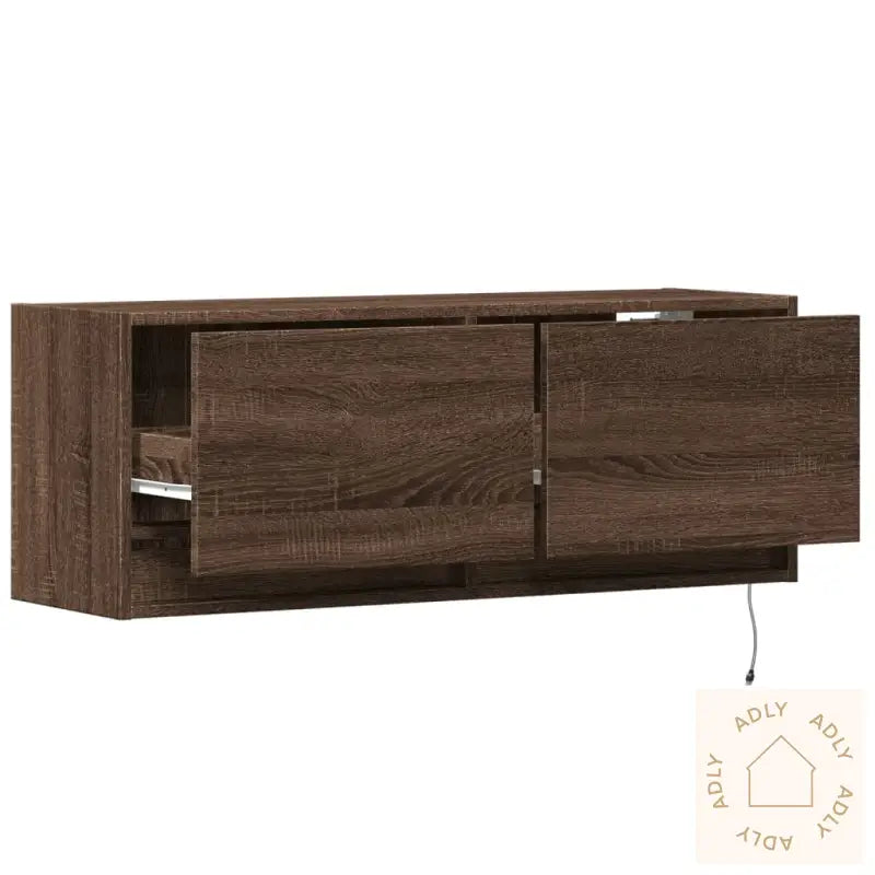 Tv Veggskap Med Led Brun Eik 100X31X35 Cm