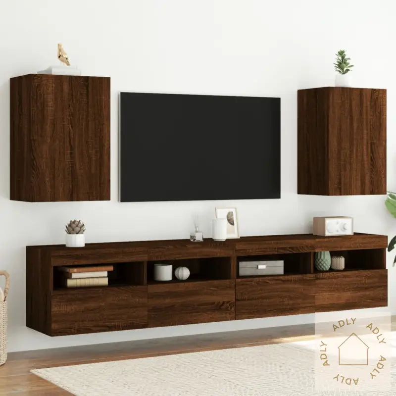 Vegghengte Tv-Benker 2 Stk Brun Eik 40,5X30X60Cm Konstruert Tre