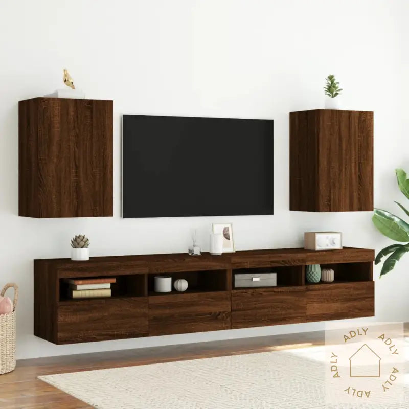 Vegghengte Tv-Benker 2 Stk Brun Eik 40,5X30X60Cm Konstruert Tre