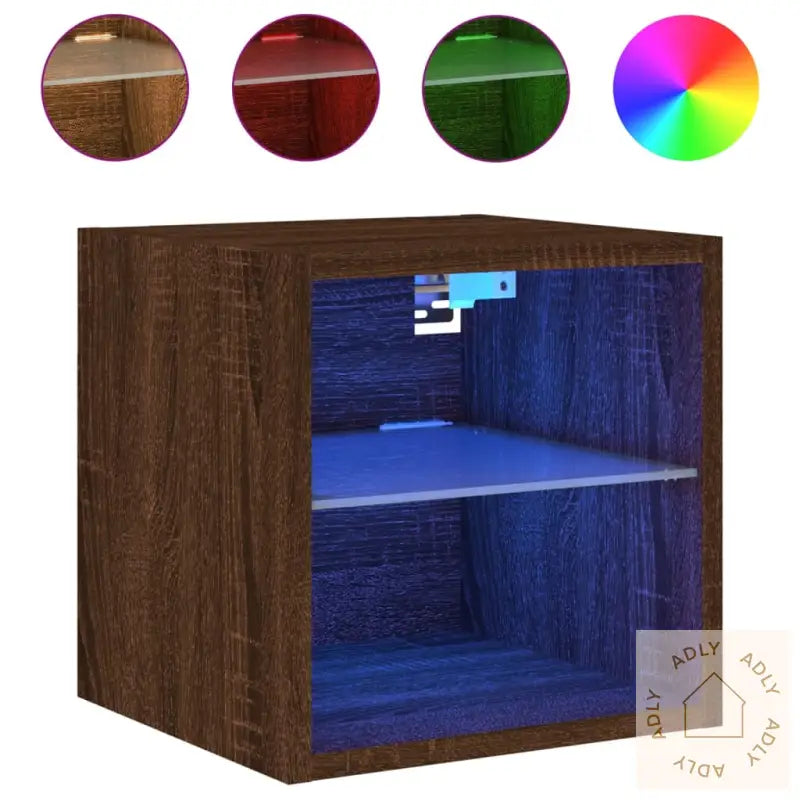 Vegghengt Tv-Benk Med Led 2 Stk Brun Eik 30X28,5X30 Cm