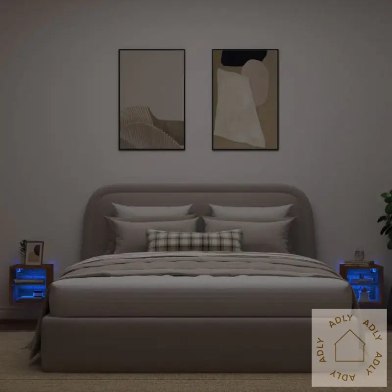 Vegghengt Tv-Benk Med Led 2 Stk Brun Eik 30X28,5X30 Cm