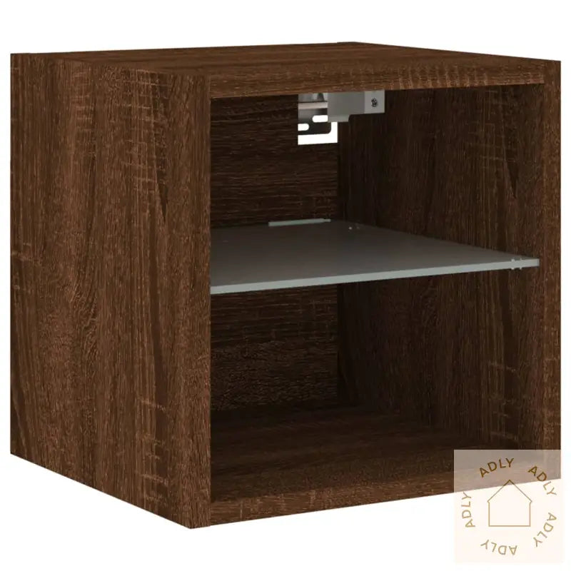 Vegghengt Tv-Benk Med Led 2 Stk Brun Eik 30X28,5X30 Cm