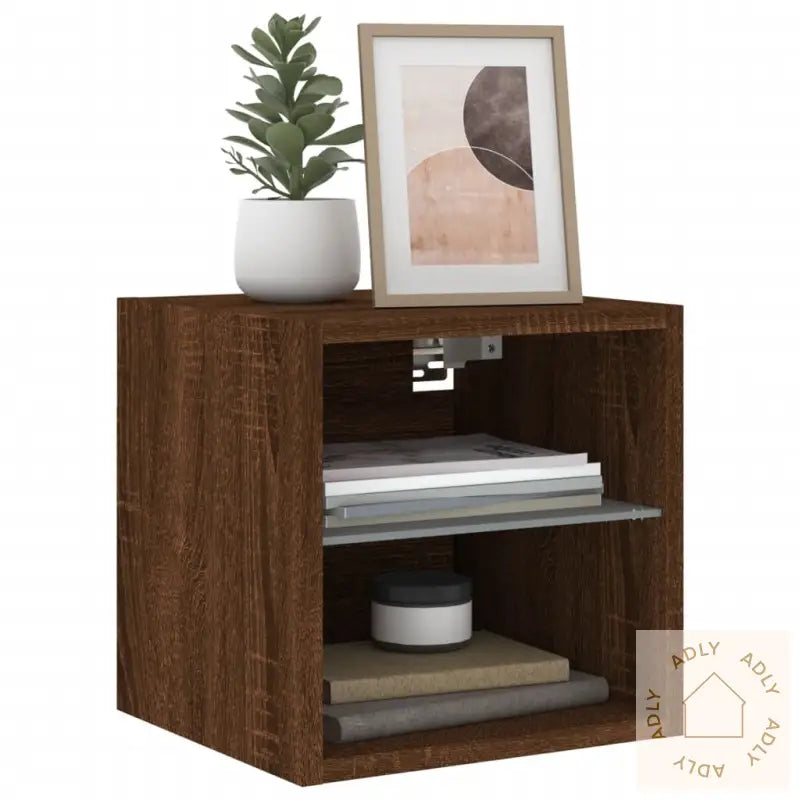 Vegghengt Tv-Benk Med Led 2 Stk Brun Eik 30X28,5X30 Cm