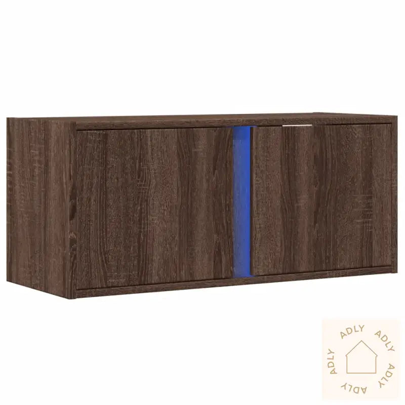 Vegghengt Tv-Benk Med Led Brun Eik 80X31X35 Cm