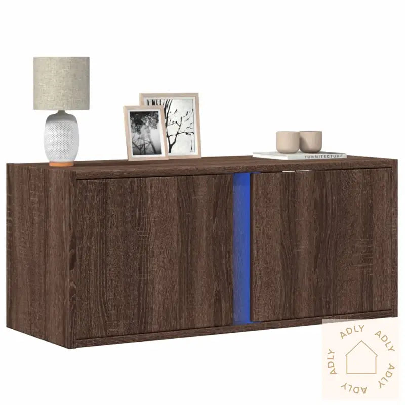 Vegghengt Tv-Benk Med Led Brun Eik 80X31X35 Cm