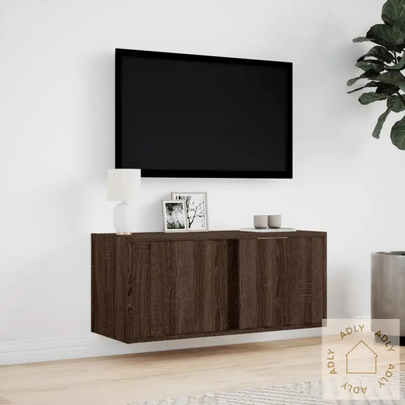 Vegghengt Tv-Benk Med Led Brun Eik 80X31X35 Cm