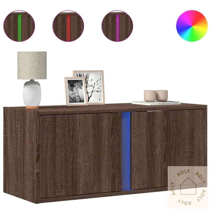 Vegghengt Tv-Benk Med Led Brun Eik 80X31X35 Cm