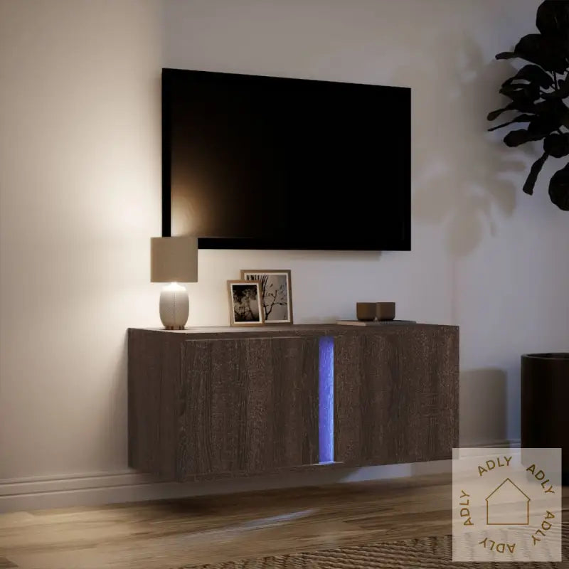 Vegghengt Tv-Benk Med Led Brun Eik 80X31X35 Cm