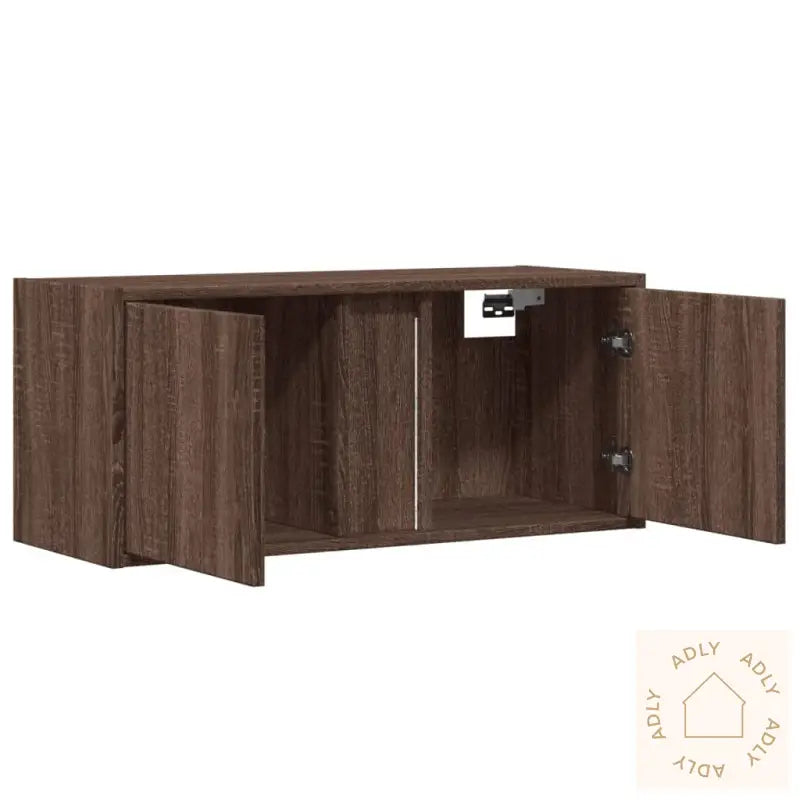 Vegghengt Tv-Benk Med Led Brun Eik 80X31X35 Cm