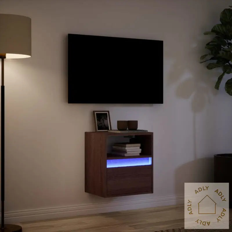 Vegghengt Tv-Benk Med Led Brun Eik 41X31X45 Cm
