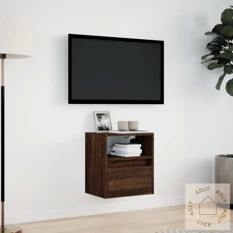Vegghengt Tv-Benk Med Led Brun Eik 41X31X45 Cm