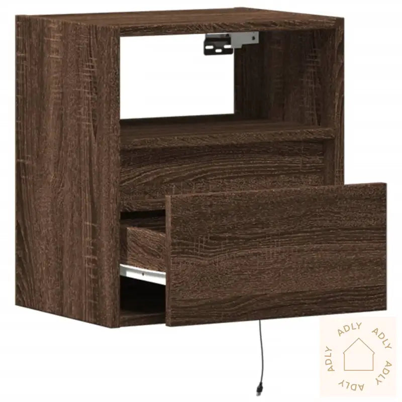 Vegghengt Tv-Benk Med Led Brun Eik 41X31X45 Cm