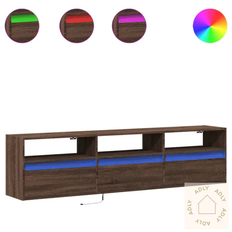 Vegghengt Tv-Benk Med Led Brun Eik 180X31X45 Cm