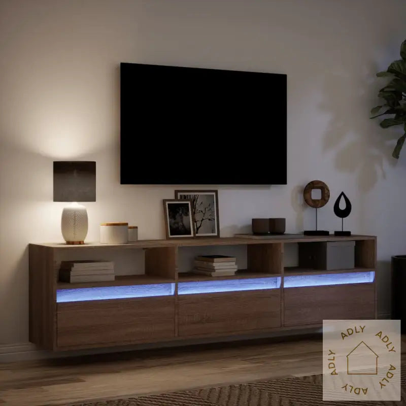 Vegghengt Tv-Benk Med Led Brun Eik 180X31X45 Cm