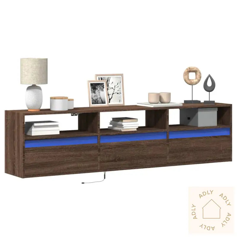 Vegghengt Tv-Benk Med Led Brun Eik 180X31X45 Cm