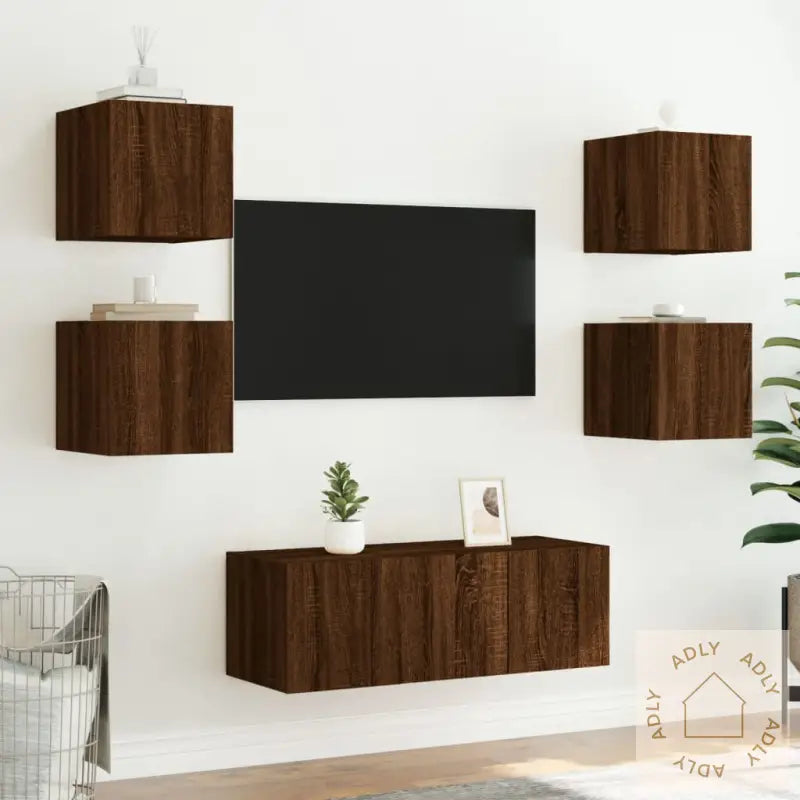 Tv-Benker Med Led-Lys 2 Stk Brun Eik 30,5X35X30 Cm