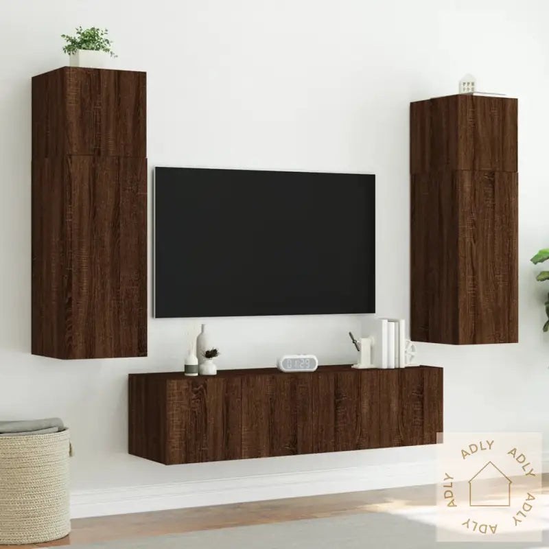Vegghengte Tv-Benker Med Led 2 Stk Brun Eik 60X35X41 Cm