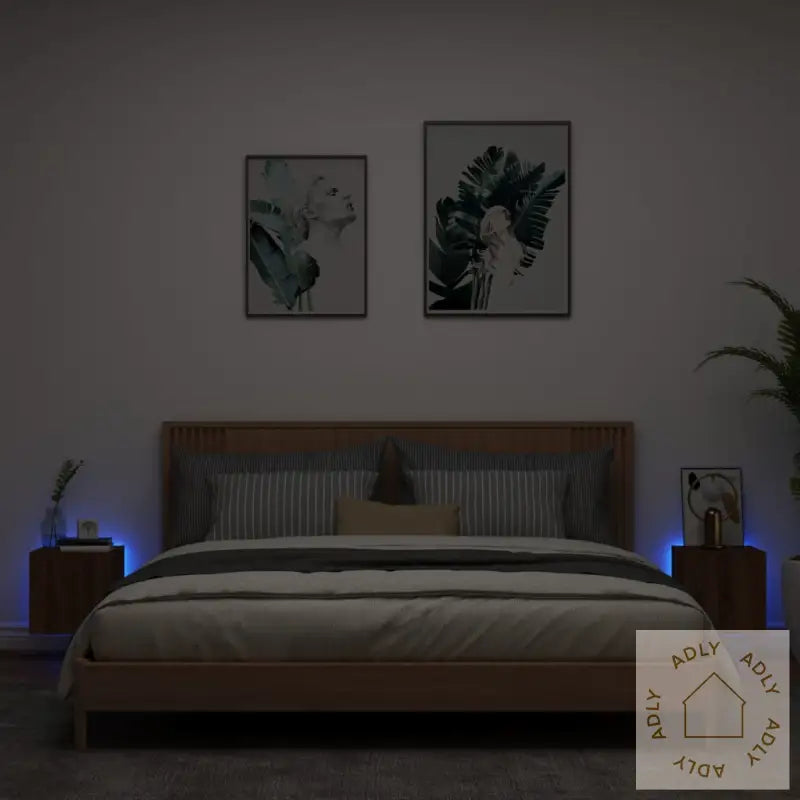 Tv-Benker Med Led-Lys 2 Stk Brun Eik 30,5X35X30 Cm