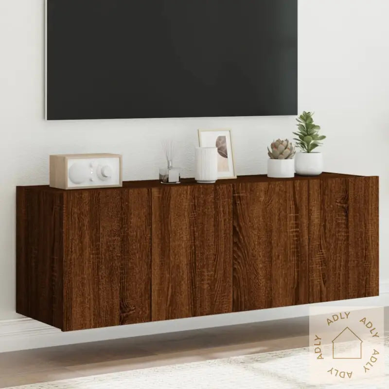 Vegghengte Tv-Benker Med Led 2 Stk Brun Eik 60X35X41 Cm