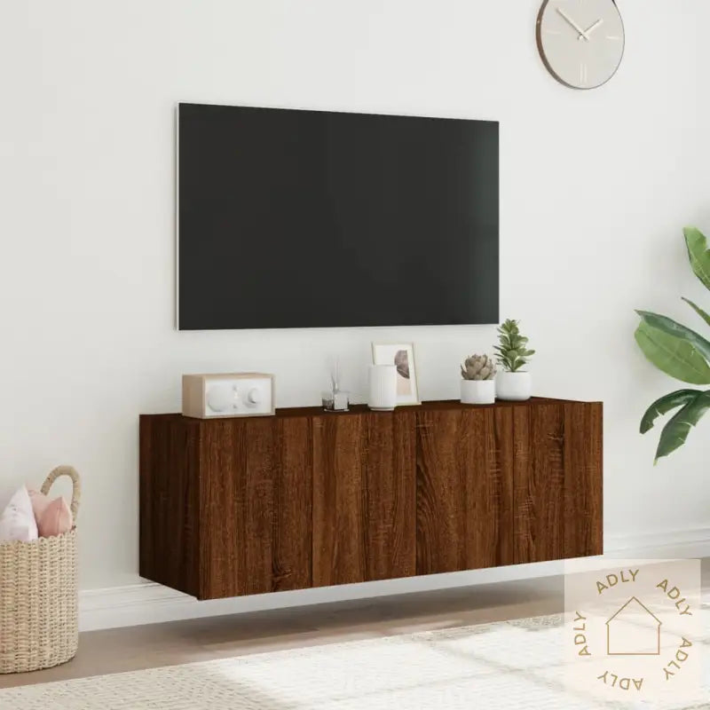 Vegghengte Tv-Benker Med Led 2 Stk Brun Eik 60X35X41 Cm
