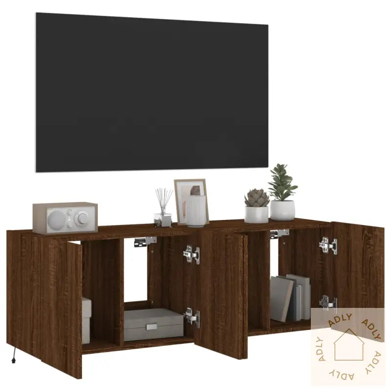 Vegghengte Tv-Benker Med Led 2 Stk Brun Eik 60X35X41 Cm