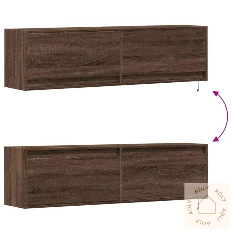 Vegghengt Tv-Benk Med Led Brun Eik 140X31X38 Cm