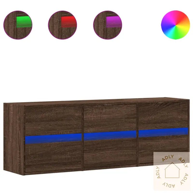 Vegghengt Tv-Benk Med Led Brun Eik 130X31X45 Cm