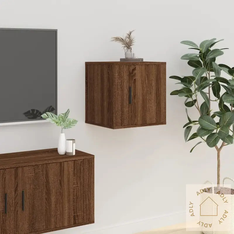Vegghengt Tv-Benk Brun Eik 40X34,5X40 Cm
