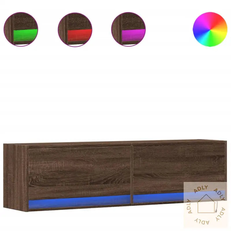 Vegghengt Tv-Benk Med Led Brun Eik 140X31X38 Cm