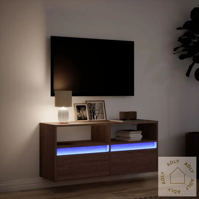 Vegghengt Tv-Benk Med Led Brun Eik 100X31X45 Cm