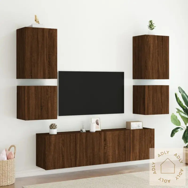 Vegghengte Tv-Benker 2 Stk Brun Eik 40,5X30X40Cm Konstruert Tre