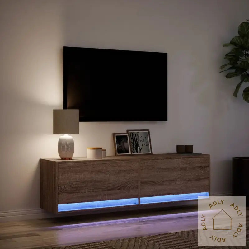 Vegghengt Tv-Benk Med Led Brun Eik 140X31X38 Cm