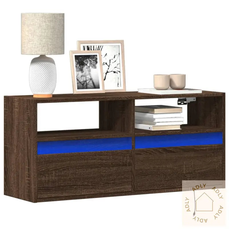 Vegghengt Tv-Benk Med Led Brun Eik 100X31X45 Cm